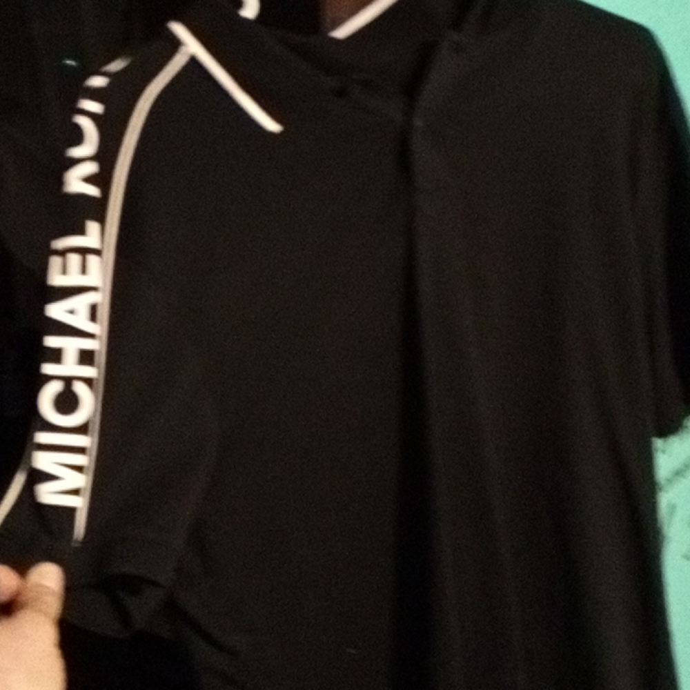Michael Kors black and white button neck t shirt